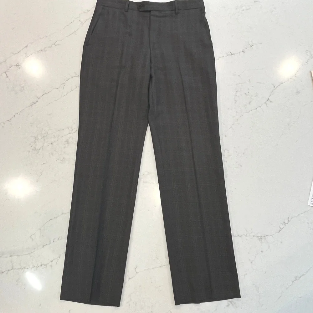 Saks Fifth Avenue BLACK Ermenegildo Zegna Suit Mens 40 Brown Plaid Wool Slim Fit